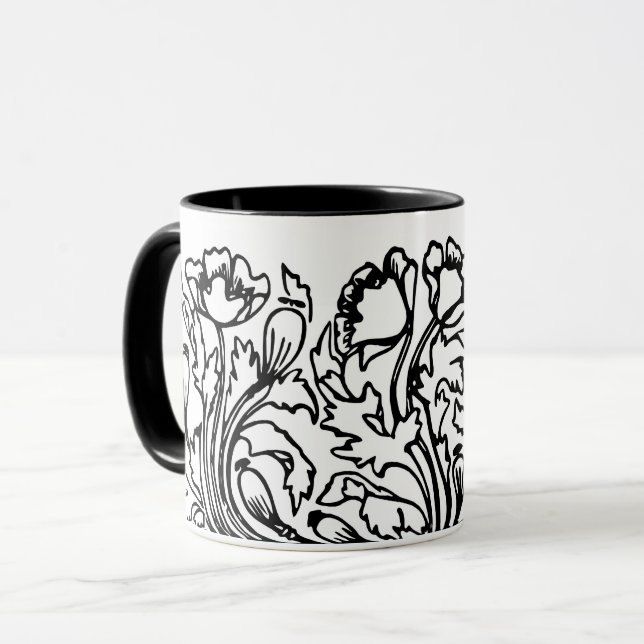 svartvit elegant i blommigten art nouveau mugg (Framsida vänster)