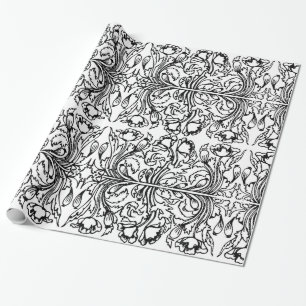 svartvit elegant i blommigten art nouveau presentpapper