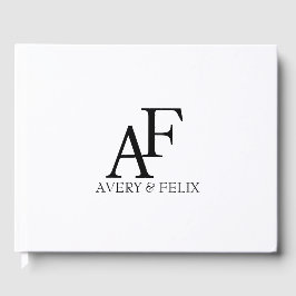 Svartvit Elegant i bröllop Monogram Gäst Gästböcker