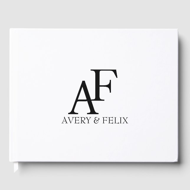 Svartvit Elegant i bröllop Monogram Gäst Gästböcker (Framsida)