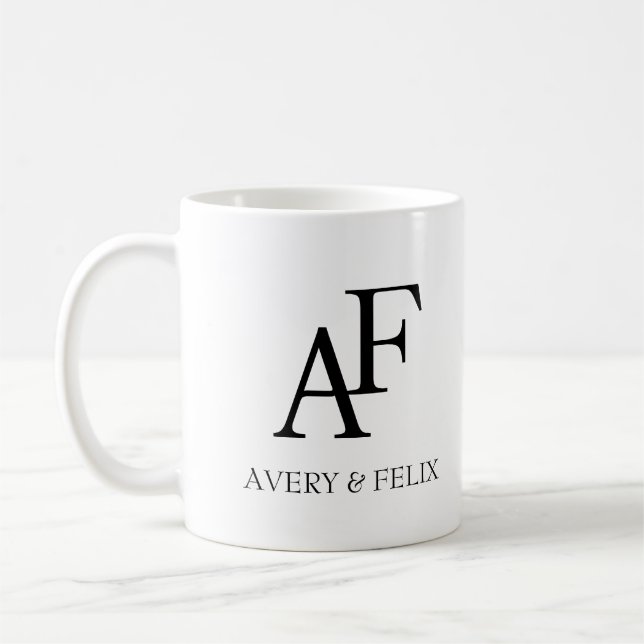 Svartvit Elegant i bröllop Monogram Gäst Kaffemugg (Vänster)