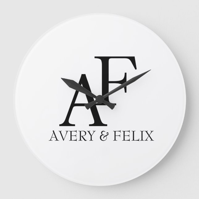 Svartvit Elegant i bröllop Monogram Gäst Stor Klocka (Framsida)