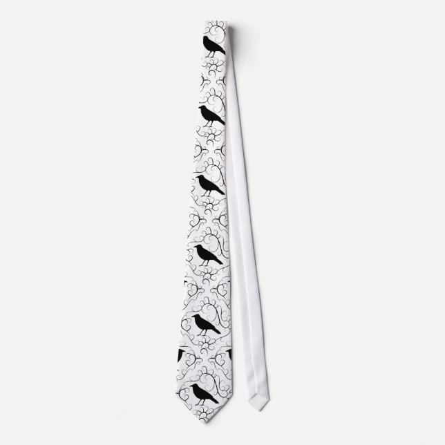 Svartvit Elegant Kråka Mönster. Slips (Framsida)