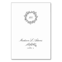 Svartvit Elegant Löv, Namn-monteringskort som kan Bordsnummer