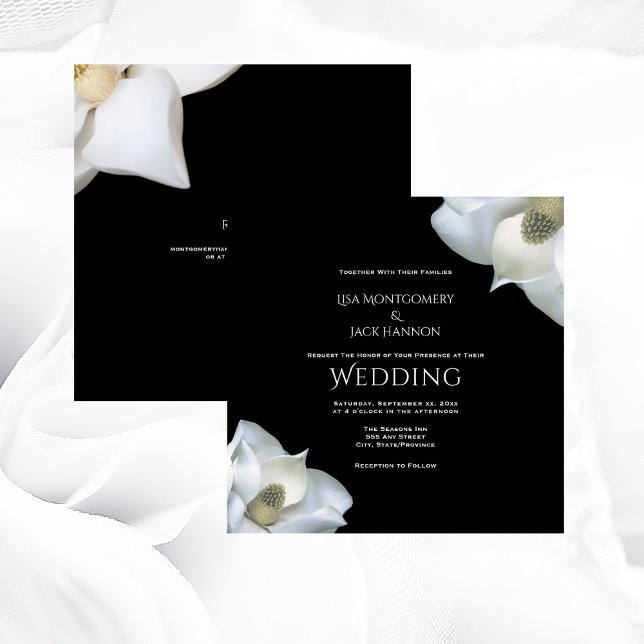 Svartvit Elegant Magnolia Blommigt Inbjudningar (Black and White Elegant Magnolia Floral Invitation)