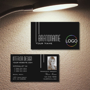 Svartvit elegant med Logotyp- och fotoProfessionel Visitkort