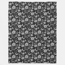Svartvit elegant med vit Blommigt kontur Fleecefilt