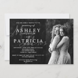 svartvit elegant modern fotochic bröllop inbjudningar