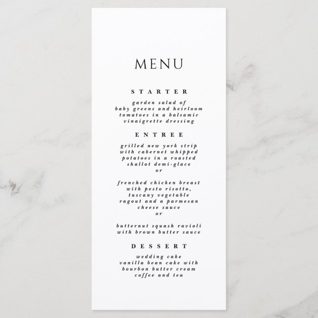 Svartvit Elegant Modern middag Bröllop Meny (Framsida)