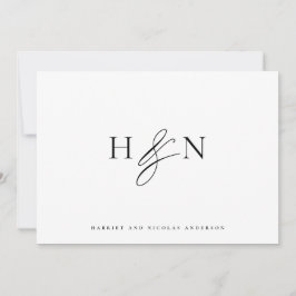 Svartvit Elegant Monogram Bröllop Tack Kort