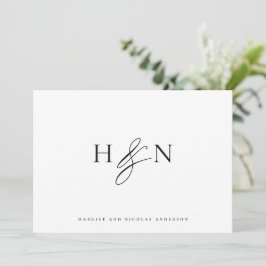 Svartvit Elegant Monogram Bröllop Tack Kort