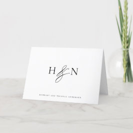 Svartvit Elegant Monogram Bröllop Tack Kort