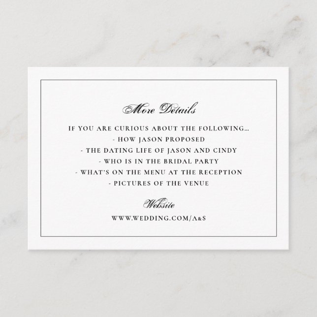 Svartvit Elegant Monogram Bröllop Tilläggskort (Framsida)