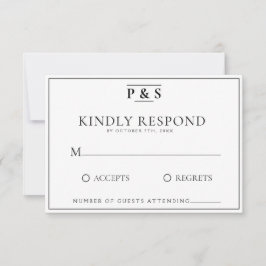 Svartvit Elegant Monogram Chic Bröllop OSA Kort