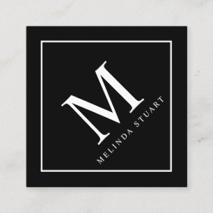 Svartvit Elegant Monogram Fyrkantigt Visitkort