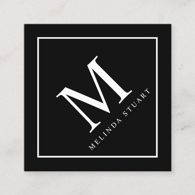 Svartvit Elegant Monogram Fyrkantigt Visitkort (Framsida)