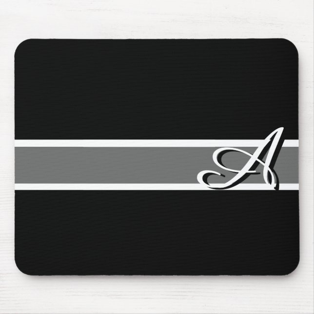 Svartvit Elegant Monogram med Namn Musmatta (Framsidan)
