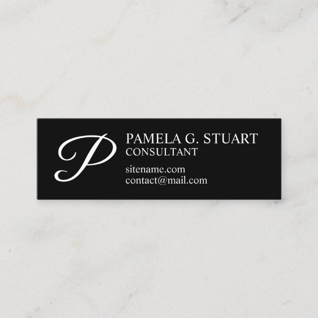 Svartvit Elegant Monogram Mini Visitkort (Framsida)
