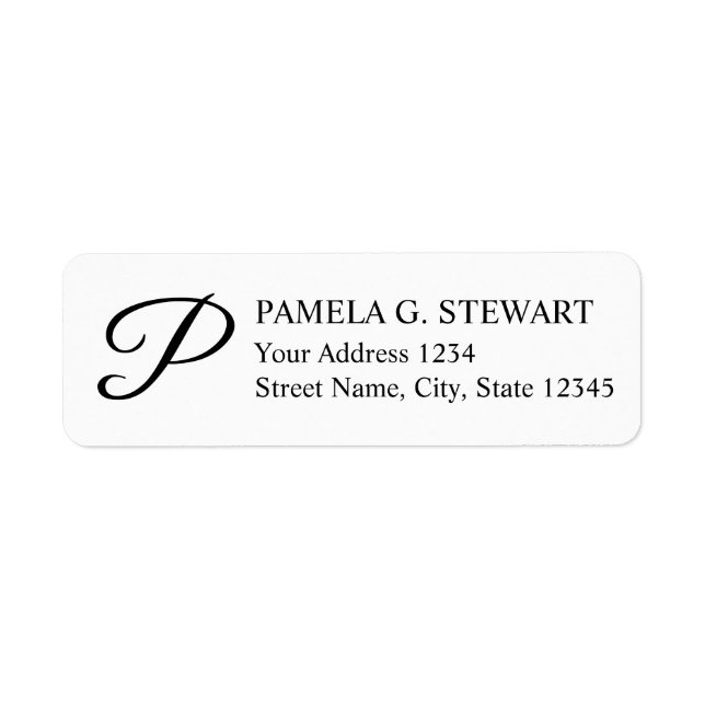 Svartvit Elegant Monogram Returadress Etikett (Framsidan)