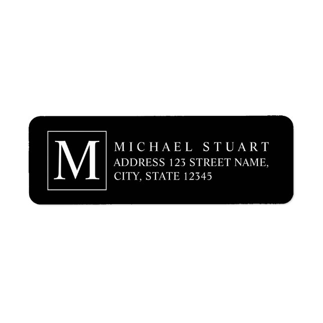 Svartvit Elegant Monogram Returadress Etikett (Framsidan)