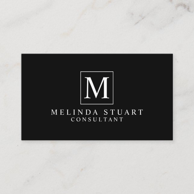 Svartvit Elegant Monogram Visitkort (Framsida)