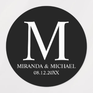 Svartvit Elegant Monogram Wedding Favor Lab Klistermärke