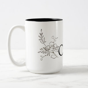 Svartvit elegant namn-blomsterlinje Två-Tonad mugg