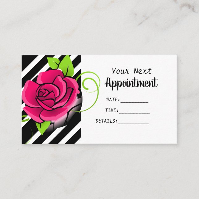 Svartvit elegant och Rosa ros (Salon) Tidsbeställning Kort (Framsida)