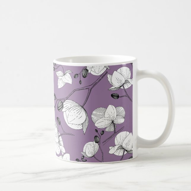 Svartvit elegant, orchid blommigt, modern lila kaffemugg (Höger)