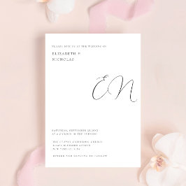 svartvit elegant par monogram bröllop inbjudningar