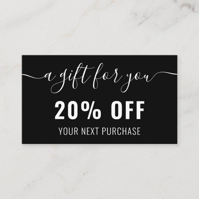 Svartvit Elegant QR-kod Business Promo Loyalty Rabattkort (Framsida)