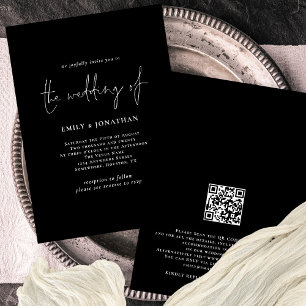 Svartvit elegant QR-kod, svart Bröllop Inbjudningar
