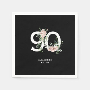 Svartvit Elegant Rosa ros 90:e födelsedag Pappersservett