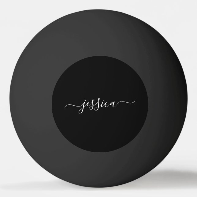 Svartvit elegant, skript namn pingisboll (Framsidan)