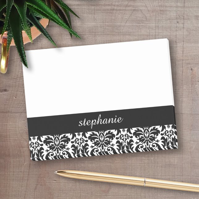 Svartvit Elegant - skugga lägg till ditt namn Post-it Block (Personalized Post-It Notes - add name or other text)