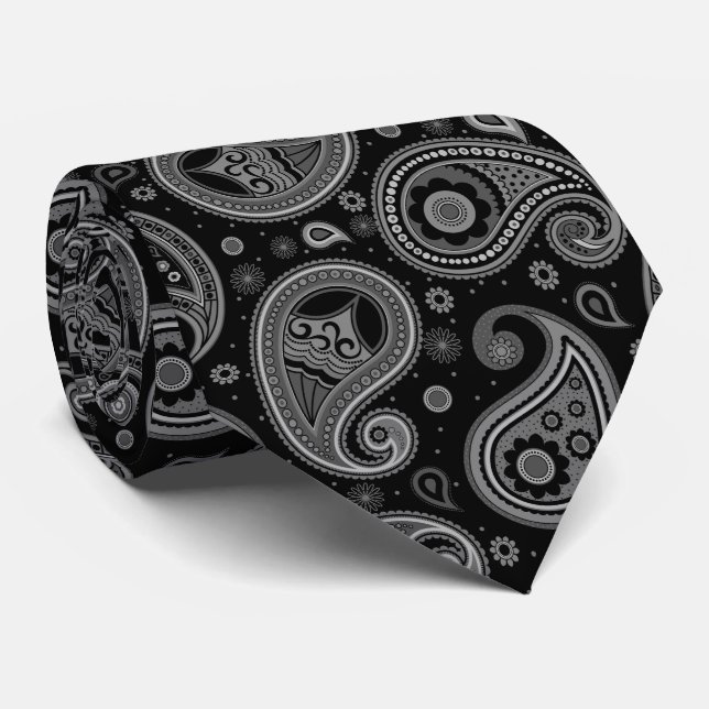 Svartvit elegant vintage paisley mönster slips (Rullad)
