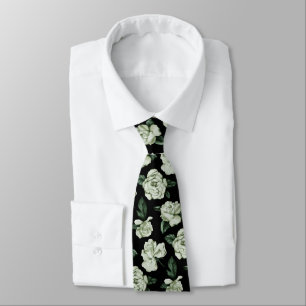 Svartvit Elegant, vitt Blommönster Slips
