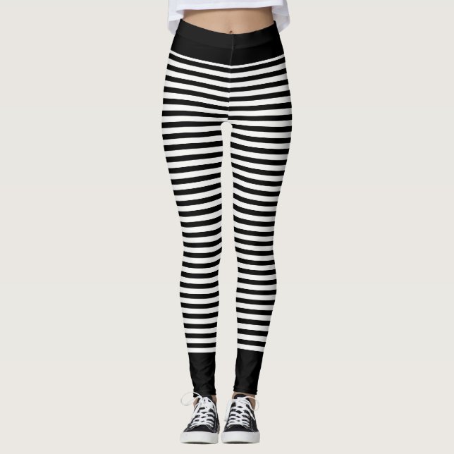 Svartvit eller Anpassningsbar Färg stripe Leggings (Framsida)