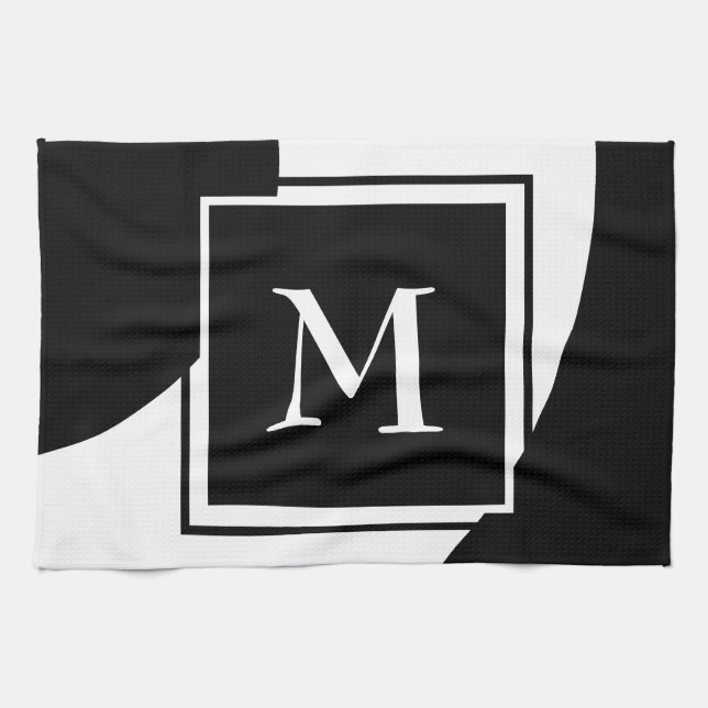 Svartvit enastående Monogram Kökshandduk (Horisontell)