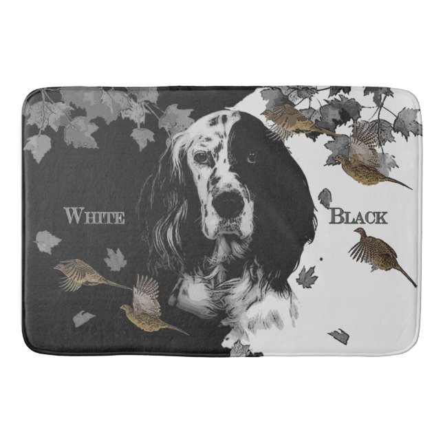 Svartvit engelsk setter badrumsmatta (Framsidan)