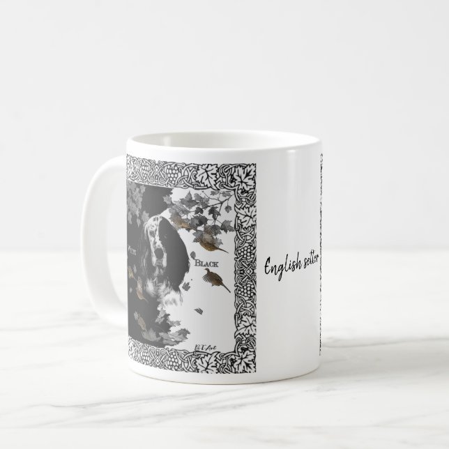 Svartvit engelsk setter kaffemugg (Framsida vänster)