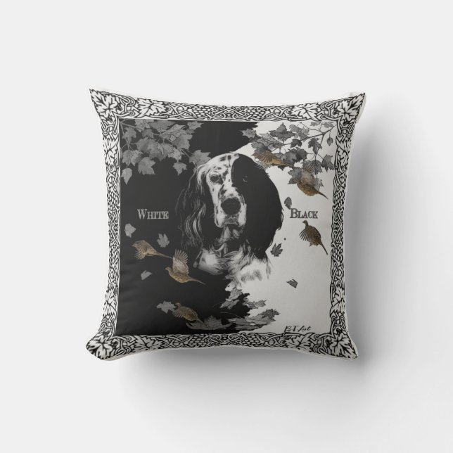 Svartvit engelsk setter kudde (Framsida)