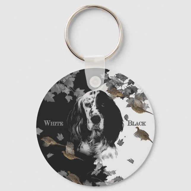 Svartvit engelsk setter nyckelring (Framsida)