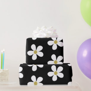 Svartvit enkel Daisy Guld Presentpapper
