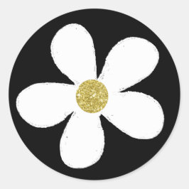 Svartvit enkel Daisy Guld Runt Klistermärke