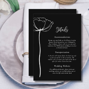 Svartvit, enkel Elegant, Blommigt Bröllop, detalj Inbjudningar