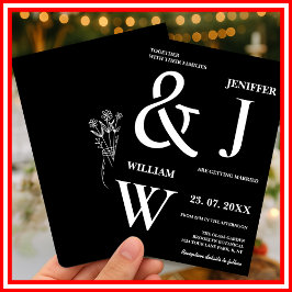 Svartvit enkel Elegant Modern Bröllop Inbjudningar
