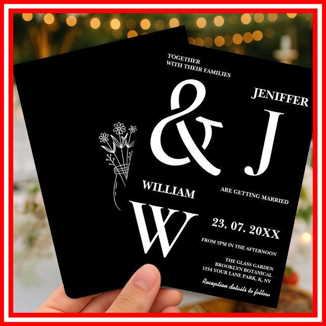 Svartvit enkel Elegant Modern Bröllop Inbjudningar (Skapare uppladdad)