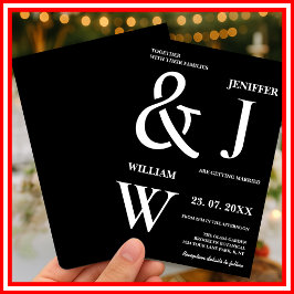 Svartvit enkel Elegant Modern Bröllop Inbjudningar