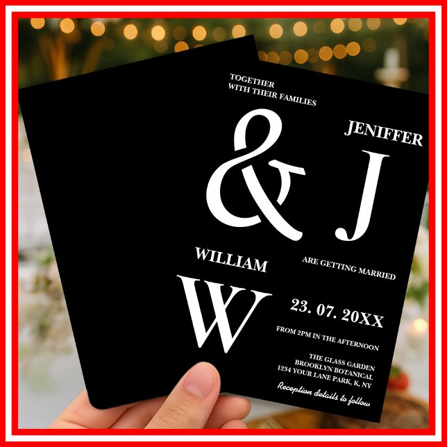 Svartvit enkel Elegant Modern Bröllop Inbjudningar (Skapare uppladdad)